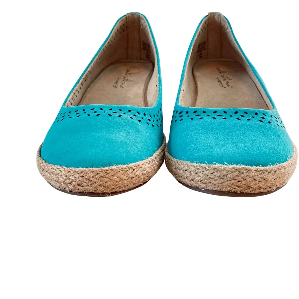 Walk With Me Coldwater Creek Shoes Wedge Espadrille Suede Slip On Jade (Size 11)